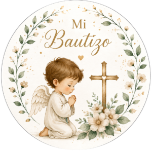 Galleta personalizada para bautizo con ilustración de angelito