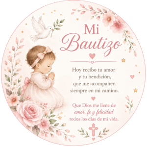 Galleta personalizada para bautizo de niña con diseño rosa