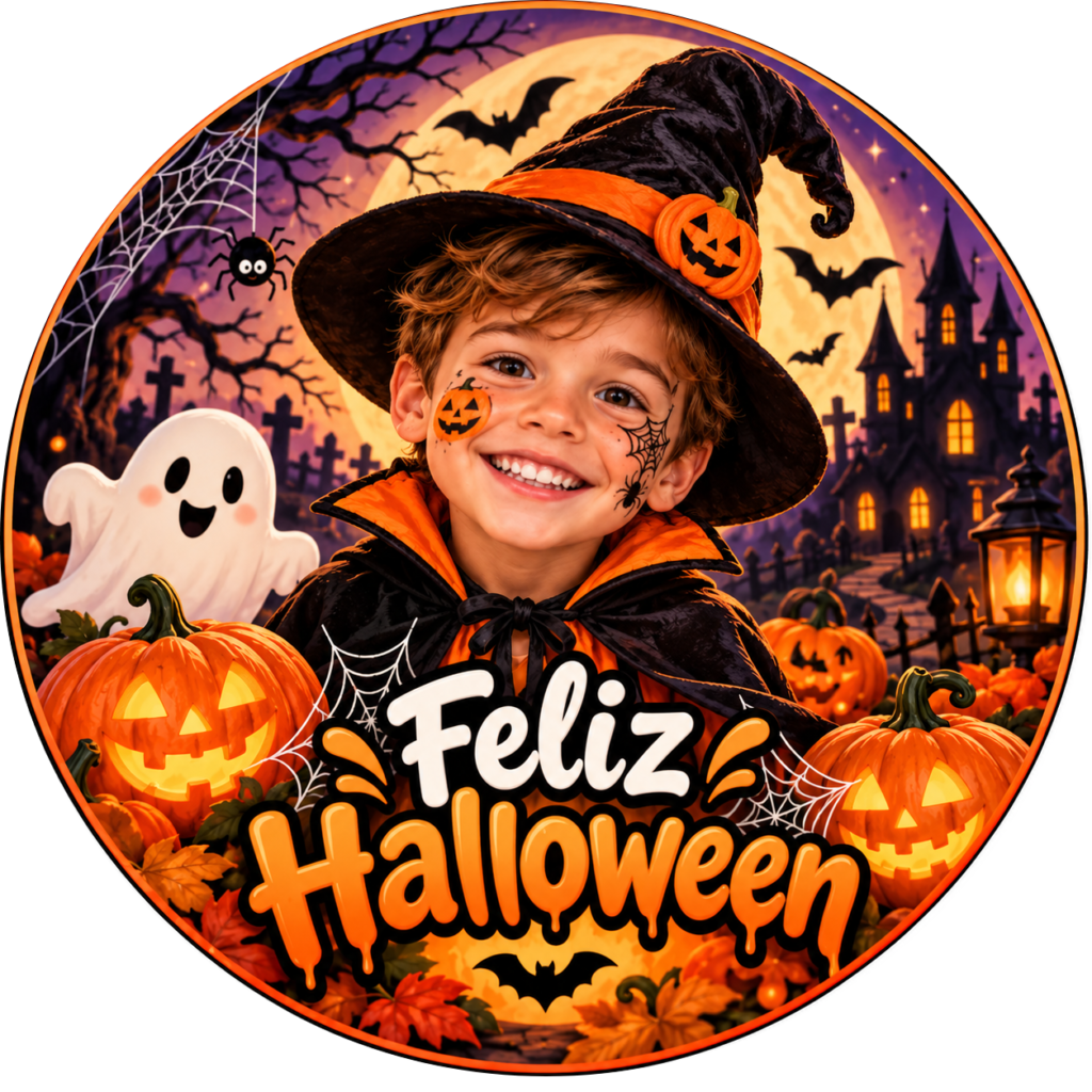 Galleta de Halloween personalizada con pequeño brujo